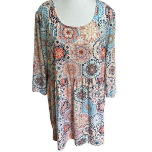 Nanu vibrant colourful soft stretch jersey knit tunic top. Sz 3X